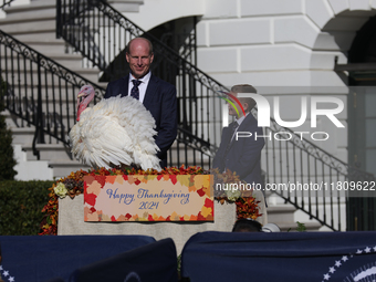 U.S. President Joe Biden hosts the 77th anniversary of the National Thanksgiving Turkey presentation, pardoning two turkeys, 'Peach' and 'Bl...