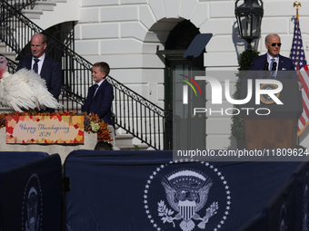 U.S. President Joe Biden hosts the 77th anniversary of the National Thanksgiving Turkey presentation, pardoning two turkeys, 'Peach' and 'Bl...