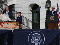 U.S. President Joe Biden hosts the 77th anniversary of the National Thanksgiving Turkey presentation, pardoning two turkeys, 'Peach' and 'Bl...