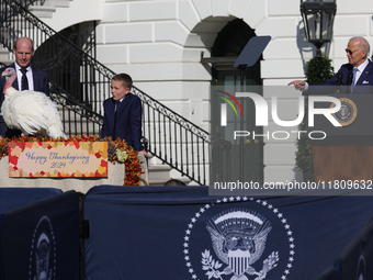 U.S. President Joe Biden hosts the 77th anniversary of the National Thanksgiving Turkey presentation, pardoning two turkeys, 'Peach' and 'Bl...