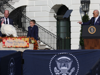 U.S. President Joe Biden hosts the 77th anniversary of the National Thanksgiving Turkey presentation, pardoning two turkeys, 'Peach' and 'Bl...