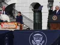 U.S. President Joe Biden hosts the 77th anniversary of the National Thanksgiving Turkey presentation, pardoning two turkeys, 'Peach' and 'Bl...