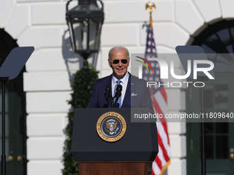 U.S. President Joe Biden hosts the 77th anniversary of the National Thanksgiving Turkey presentation, pardoning two turkeys, 'Peach' and 'Bl...