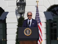 U.S. President Joe Biden hosts the 77th anniversary of the National Thanksgiving Turkey presentation, pardoning two turkeys, 'Peach' and 'Bl...