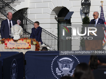 U.S. President Joe Biden hosts the 77th anniversary of the National Thanksgiving Turkey presentation, pardoning two turkeys, 'Peach' and 'Bl...