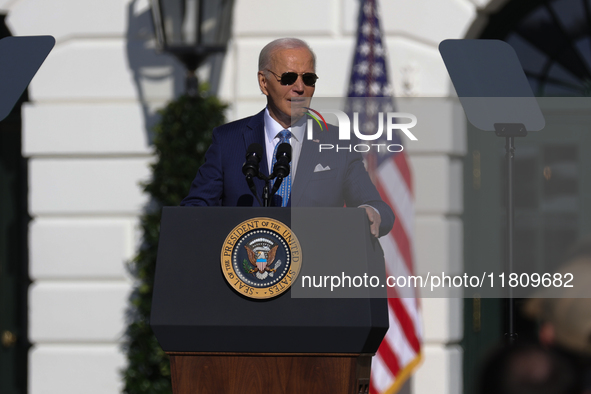 U.S. President Joe Biden hosts the 77th anniversary of the National Thanksgiving Turkey presentation, pardoning two turkeys, 'Peach' and 'Bl...