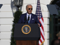 U.S. President Joe Biden hosts the 77th anniversary of the National Thanksgiving Turkey presentation, pardoning two turkeys, 'Peach' and 'Bl...