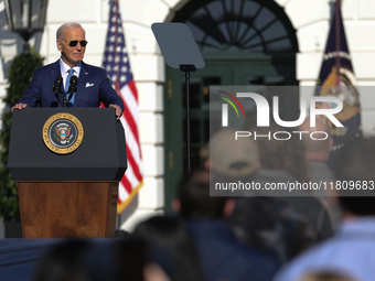 U.S. President Joe Biden hosts the 77th anniversary of the National Thanksgiving Turkey presentation, pardoning two turkeys, 'Peach' and 'Bl...