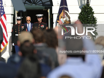 U.S. President Joe Biden hosts the 77th anniversary of the National Thanksgiving Turkey presentation, pardoning two turkeys, 'Peach' and 'Bl...