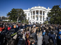 On November 25, 2024, in Washington, D.C., President Joe Biden pardons Peach and Blossom, two Minnesota turkeys, at an event on the South La...