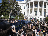 On November 25, 2024, in Washington, D.C., President Joe Biden pardons Peach and Blossom, two Minnesota turkeys, at an event on the South La...