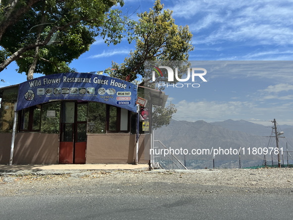 A restaurant and guest house are in the hill station of Mussoorie, Uttarakhand, India, on April 18, 2024. 