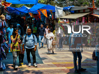 Shoppers visit the Bhutia Bazaar (Tibetan Market) in Nainital, Uttarakhand, India, on April 19, 2024. The Tibetan Market is located by Naini...