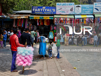 Shoppers visit the Bhutia Bazaar (Tibetan Market) in Nainital, Uttarakhand, India, on April 19, 2024. The Tibetan Market is located by Naini...