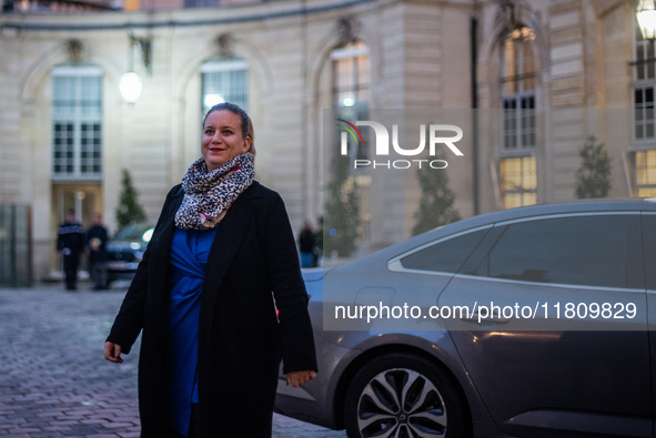 Nouveau Front Popoulaire - La France Insoumise leader Mathilde Panot meets Prime Minister Michel Barnier at the Hotel de Matignon in Paris,...