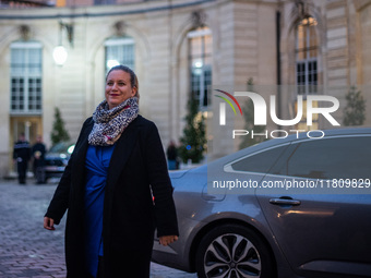 Nouveau Front Popoulaire - La France Insoumise leader Mathilde Panot meets Prime Minister Michel Barnier at the Hotel de Matignon in Paris,...