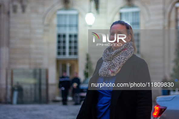 Nouveau Front Popoulaire - La France Insoumise leader Mathilde Panot meets Prime Minister Michel Barnier at the Hotel de Matignon in Paris,...