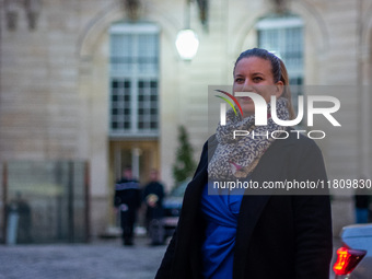 Nouveau Front Popoulaire - La France Insoumise leader Mathilde Panot meets Prime Minister Michel Barnier at the Hotel de Matignon in Paris,...