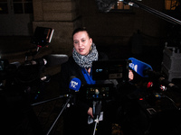 La France Insoumise leader Mathilde Panot speaks to the press after the summit with Prime Minister Michel Barnier at the Hotel de Matignon i...