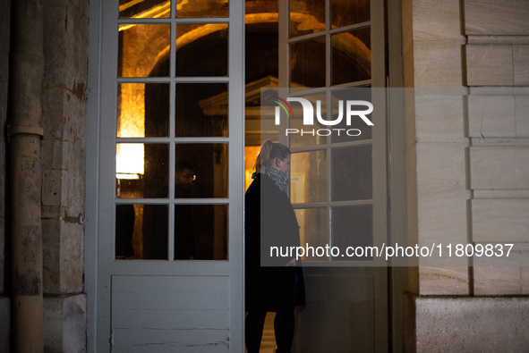 La France Insoumise leader Mathilde Panot speaks to the press after the summit with Prime Minister Michel Barnier at the Hotel de Matignon i...