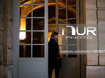 La France Insoumise leader Mathilde Panot speaks to the press after the summit with Prime Minister Michel Barnier at the Hotel de Matignon i...