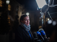 La France Insoumise leader Mathilde Panot speaks to the press after the summit with Prime Minister Michel Barnier at the Hotel de Matignon i...