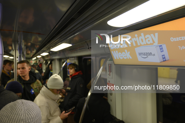 An Amazon ad is displayed in a metro train in Warsaw, Poland, on November 25, 2024, during Black Friday week. 