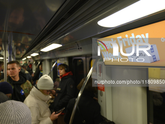 An Amazon ad is displayed in a metro train in Warsaw, Poland, on November 25, 2024, during Black Friday week. (