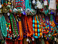 Tibetan jewelry is displayed at the Bhutia Bazaar (Tibetan Market) in Nainital, Uttarakhand, India, on April 19, 2024. The Tibetan Market is...