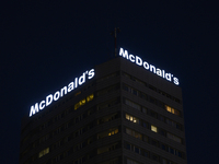 The signage of an American fast food chain McDonald's restaurant is pictured in Warsaw, Poland, on November 25, 2024. (