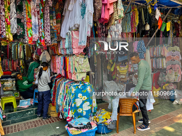 Clothing is for sale at the Bhutia Bazaar (Tibetan Market) in Nainital, Uttarakhand, India, on April 19, 2024. The Tibetan Market is located...