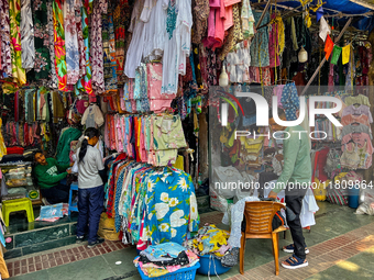 Clothing is for sale at the Bhutia Bazaar (Tibetan Market) in Nainital, Uttarakhand, India, on April 19, 2024. The Tibetan Market is located...