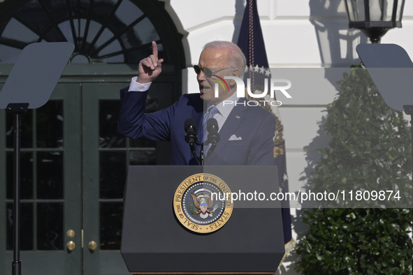 US President Joe Biden pardons Peach during the National Thanksgiving Turkey ceremony on November 25, 2024, at the South Lawn of the White H...