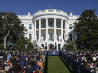 US President Joe Biden pardons Peach during the National Thanksgiving Turkey ceremony on November 25, 2024, at the South Lawn of the White H...