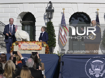 US President Joe Biden pardons Peach during the National Thanksgiving Turkey ceremony on November 25, 2024, at the South Lawn of the White H...