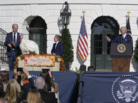 US President Joe Biden pardons Peach during the National Thanksgiving Turkey ceremony on November 25, 2024, at the South Lawn of the White H...