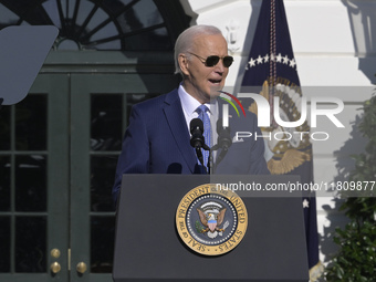 US President Joe Biden pardons Peach during the National Thanksgiving Turkey ceremony on November 25, 2024, at the South Lawn of the White H...