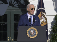 US President Joe Biden pardons Peach during the National Thanksgiving Turkey ceremony on November 25, 2024, at the South Lawn of the White H...