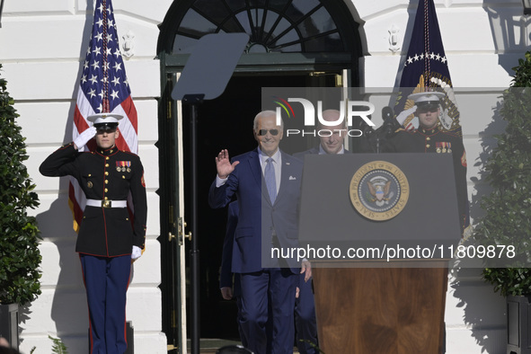 US President Joe Biden pardons Peach during the National Thanksgiving Turkey ceremony on November 25, 2024, at the South Lawn of the White H...