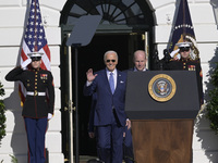 US President Joe Biden pardons Peach during the National Thanksgiving Turkey ceremony on November 25, 2024, at the South Lawn of the White H...