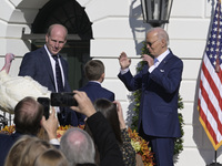 US President Joe Biden pardons Peach during the National Thanksgiving Turkey ceremony on November 25, 2024, at the South Lawn of the White H...