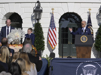 US President Joe Biden pardons Peach during the National Thanksgiving Turkey ceremony on November 25, 2024, at the South Lawn of the White H...