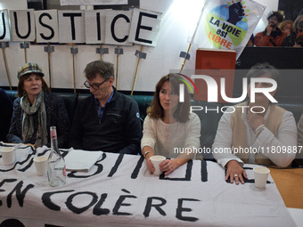 Gilles (LVEL), Alice Terrasse (lawyer), and Christine Arrhighi (MP) are pictured during the press conference. People gather in Toulouse, Fra...