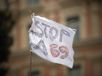 People gather in Toulouse, France, on November 25, 2024, as plaintiffs (LVEL, Attac, Amis de la Terre, D'Ingrando, etc.) against the planned...