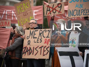 People gather in Toulouse, France, on November 25, 2024, as plaintiffs (LVEL, Attac, Amis de la Terre, D'Ingrando, etc.) against the planned...