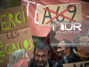 People gather in Toulouse, France, on November 25, 2024, as plaintiffs (LVEL, Attac, Amis de la Terre, D'Ingrando, etc.) against the planned...