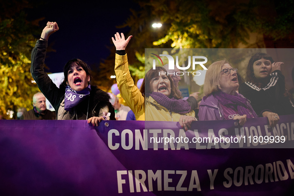 Protesters hold banners and shout slogans during the 25N demonstration, International Day for the Elimination of Violence against Women, in...