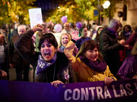 Protesters hold banners and shout slogans during the 25N demonstration, International Day for the Elimination of Violence against Women, in...