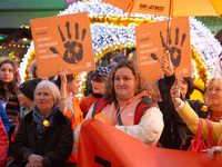 A hundred participants take part in a demonstration for International Women's Day in Bonn, Germany, on November 25, 2024, to raise awareness...