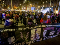 Thousands of women demonstrate in Barcelona, Catalonia, Spain, on November 25, 2024, convened by various parties, unions, and feminist organ...